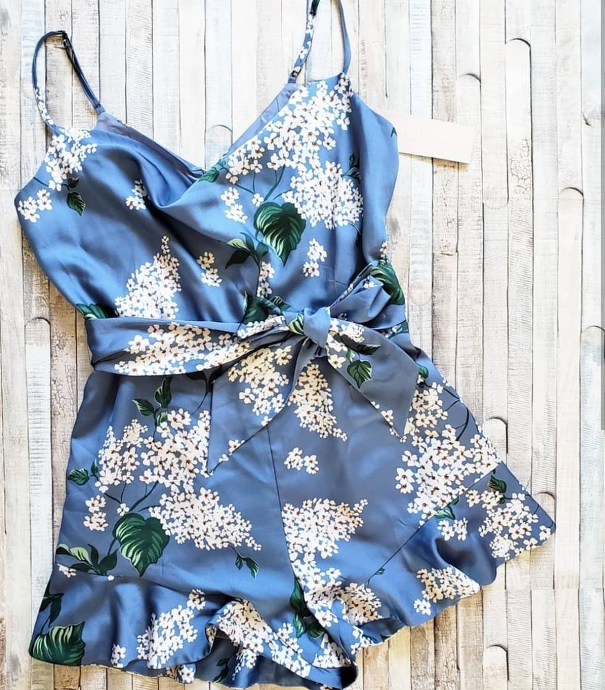 Keepsake the Label-cowl neck blue floral romper